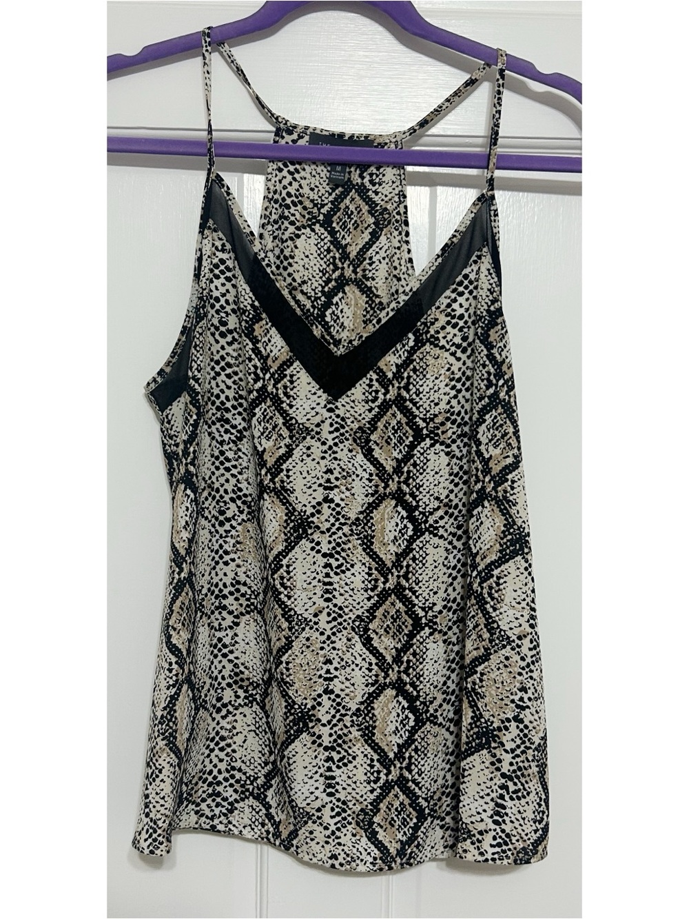 The Limited Snake-Print Spaghetti Strap Tank Top in Black and Cream